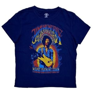 Jimi Hendrix Women's House Burning Down Distressed Graphic Vintage Tee T-Shirt
